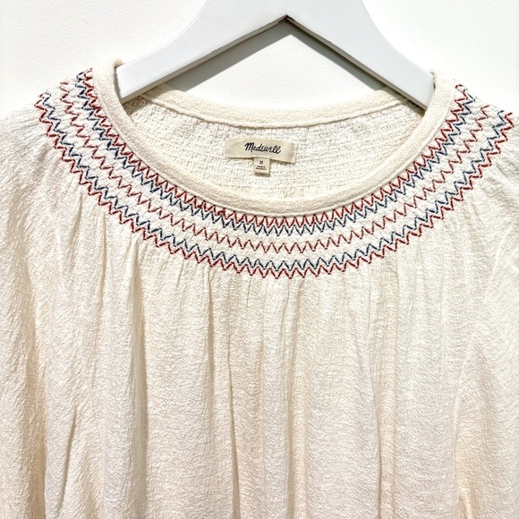 Madewell Cream Blouse with Puff Sleeves embroidered boho summer top - Picture 4 of 7